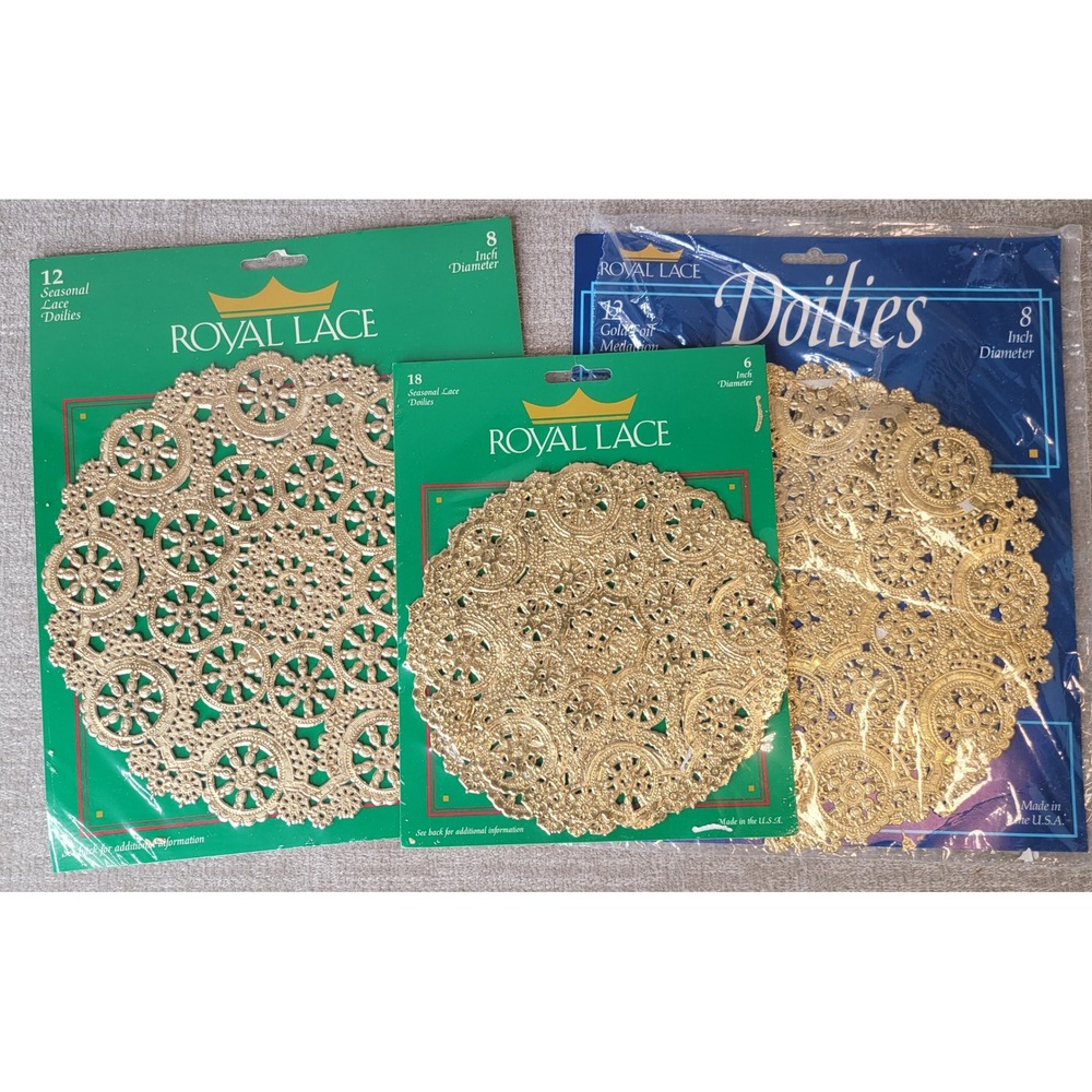 Royal Lace Paper Doilies Gold Foil Medallion Seasonal Lace Round 42pc NEW